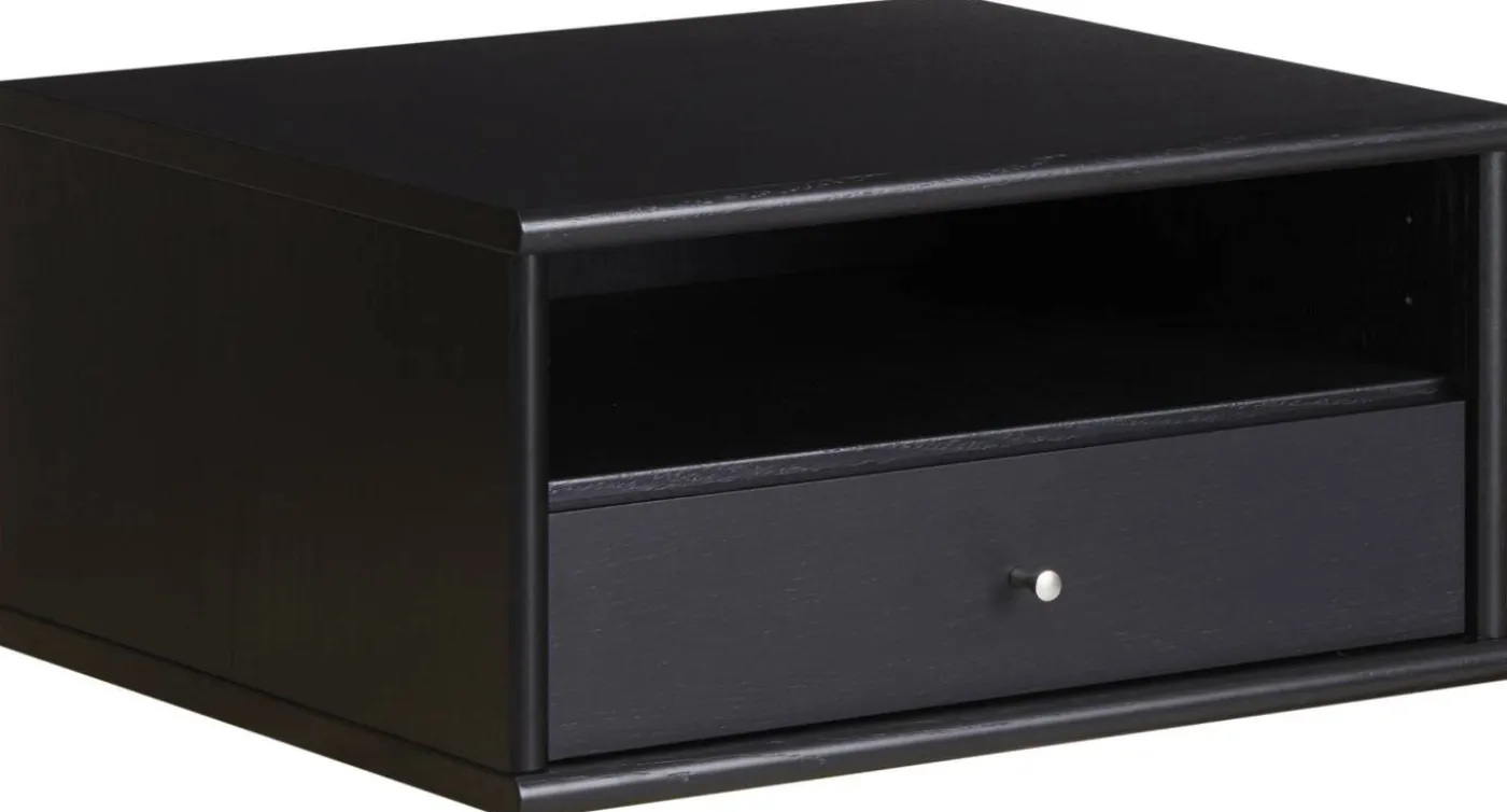 Mistral Classic Liten svart bokhylla med 1 hylla + 1 låda